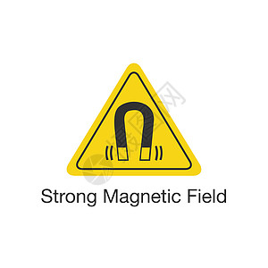 安全标签 ISO W006  强磁场 LB0095 在白色背景上孤立的股票矢量图黑色金属黄色冒险贴纸风险交通起搏器插图警告图片