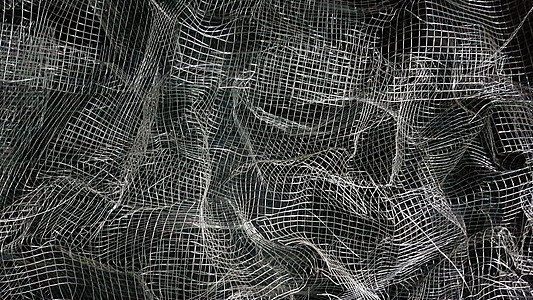 皱巴巴的网格 抽象背景 黑色背景上带有阴影的金属网格 大卷的表面被金属丝网损坏坡度艺术几何学墙纸织物宏观材料马赛克合金装饰图片