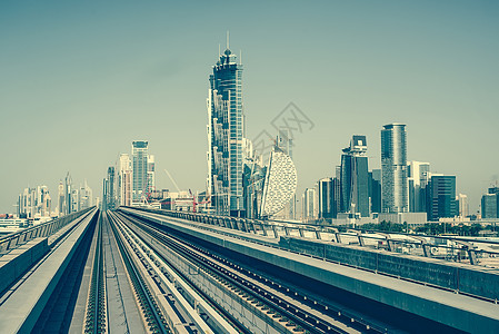 迪拜地铁天空景观铁路商业场景摩天大楼旅游高楼火车技术背景图片