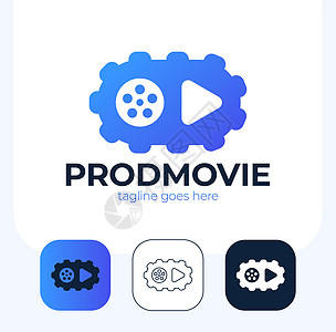 带有视频齿轮标志的播放图标  制作的电影公司 视频频道播放器 Vlog 或视频博客或电影频道按钮设置 矢量图相机标识机器记录音乐图片