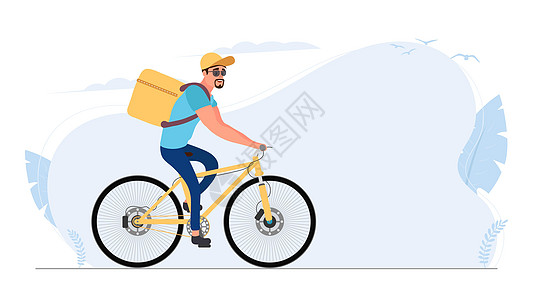 骑自行车送餐 骑自行车的人在公园里骑车 自行车交付概念 矢量股票图插图城市导游工作餐厅旅行卡通片运输商业服务图片
