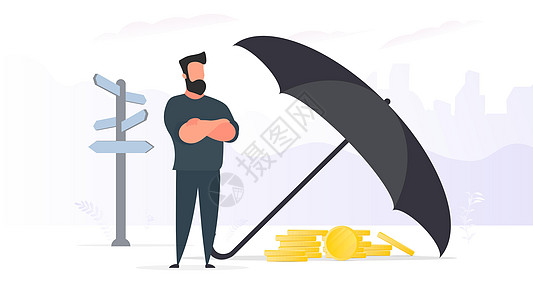 商务人士保留资本 一把大伞可以保护金钱免受风险和危险 资本储蓄和投资的办公室概念 向量庇护所经济员工安全成人首都管理人员职业套装图片