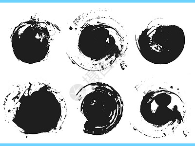一套黑色墨水矢量染色绘画草图笔触框架印迹飞溅水彩收藏贴纸画笔图片