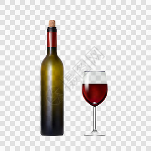 透明瓶装红酒和玻璃酒厂酒杯瓶子液体酒吧庆典藤蔓插图绿色白色图片