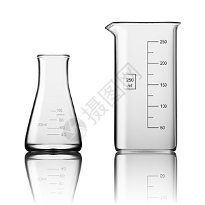 两个化学实验室玻璃器皿或烧杯 玻璃设备清空试管生物标本测量生物学实验技术样本解决方案药品化学品图片