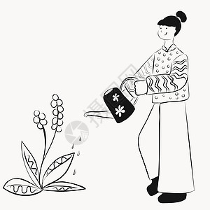 一个女孩从浇水台上浇花图片