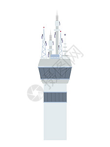 机场通讯大楼 电视塔 带天线的塔 孤立在白色背景上 向量图片