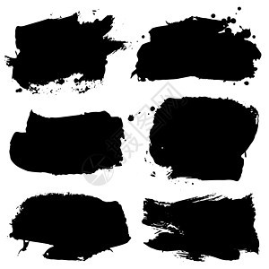 一套黑色墨水矢量染色插图刷子印迹写意框架贴纸边界横幅水彩艺术图片