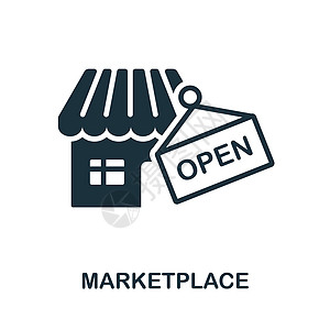 市场图标 市场经济收藏中的单色标志 网页设计信息图表和 mor 的创意市场图标插图图片