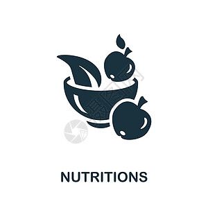营养图标 来自饮食收藏的单色标志 网页设计信息图表和 mor 的创意营养图标插图养分食物瓶子训练身体活力肌肉平衡糖类运动图片