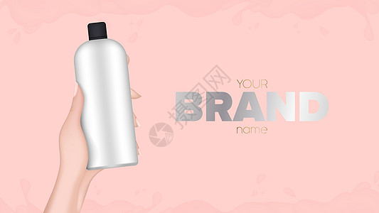 手拿着一个塑料瓶 现实的女性手拿着一瓶 适用于洗发水或沐浴露 广告化妆品的旗帜 向量肥皂润肤塑料凝胶姿势卫生皮肤产品女手液体图片