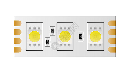 孤立在白色背景上的 LED 带  LED灯带特写 现实矢量条纹磁带生态活力发射光灯力量芯片安全半导体插画