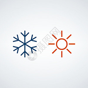 冷热图标太阳和雪花符号 天气或温度的概念 在白色背景上孤立的种群矢量图图片
