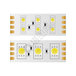 孤立在白色背景上的 LED 带  LED灯带特写 现实矢量条纹磁带半导体活力环境生态电子安全技术贴片插画