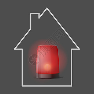 矢量 3d 逼真的红色打开警察闪光器 警报器特写 家庭守卫图标 前景图片