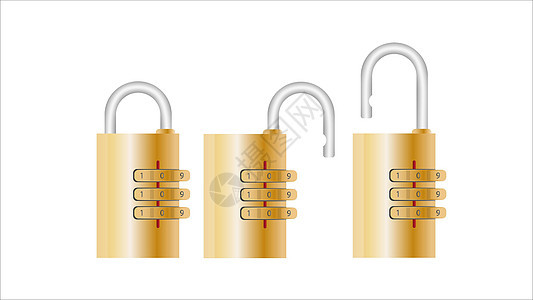 有代码的挂锁 用于门保险箱和手提箱的挂锁 平面样式 向量隐私秘密钥匙解决方案旅行白色红色帐户金属行李图片