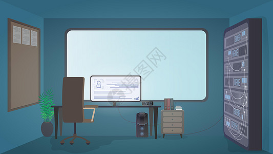 保安室 电脑监控桌椅大屏幕数据服务器 安全服务的工作场所 卡通风格 向量犯罪操作视频房间记录相机监视互联网计算机化监护人图片