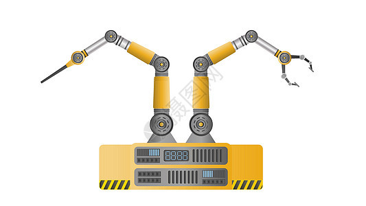 满是机械手的输送机自动生产线 自动运行 工业机器人机械手 现代工业技术 制造工厂的设备 孤立的 vecto工人卡通片植物自动化电图片