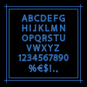 蓝色霓虹灯线性矢量字母表数字插图英语语言广告艺术标题中风刻字标识图片