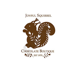 巧克力精品预制标志设计 快乐的松鼠 黑色和白色的颜色 孤立的背景 手绘邮票轮廓 农舍装饰 农贸市场品牌 韦克托图片