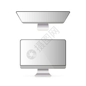 现代监视器在白色背景上被隔离 直接从上方监控视图 现实矢量技术薄膜互联网灰色屏幕商业电脑办公室电子控制板图片