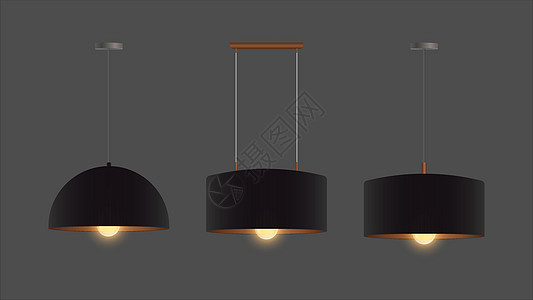 向量集的现实黑色吊灯 包括枝形吊灯 阁楼风格 室内设计元素图片