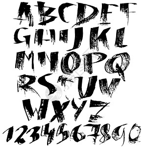 Grunge 遇险字体 现代干刷墨水字母 手写的字母表 矢量图黑色刻字涂鸦刷子书法剪贴簿苦恼图片