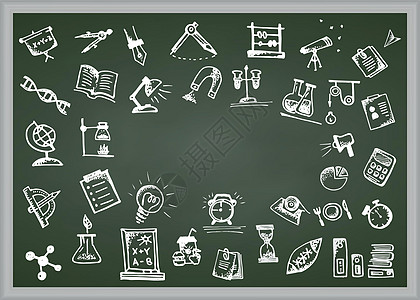 回到学校 黑板上手绘学校图标和符号 有地方放你的 tex木板笔记本铅笔学生插图涂鸦绘画学习办公室孩子图片