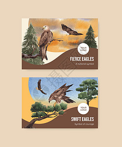 具有秃鹰概念 水彩风格的 Facebook 模板自由海藻动物社区荒野野生动物棕色绘画翅膀猎物图片