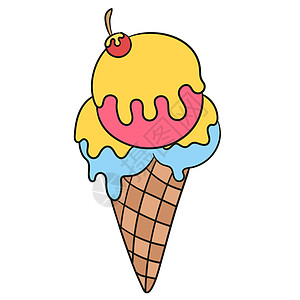 甜美可口的冰淇淋甜筒 涂鸦图标图像背景图片