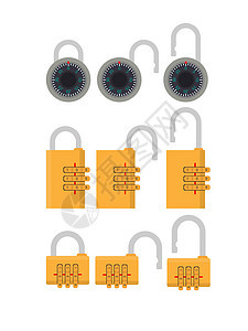 有代码的挂锁 用于门保险箱和手提箱的挂锁 平面样式 向量秘密拨号商业钥匙宏观白色插图红色金属技术图片