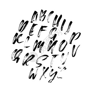 由干刷笔触制成的手绘字体 现代毛笔字体 Grunge 风格字母表 矢量图图片