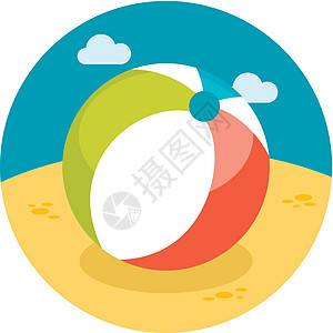 带有长阴影的沙滩球平面图标气球运动闲暇游戏乐趣塑料假期红色圆形空气图片