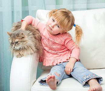 小孩和猫有猫的可爱小女孩背景