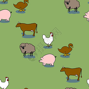 鸡羊牛猪鸭简单编辑无缝图案手卓尔孩子们羊肉卡通片农田配种奶牛乡村畜牧业小鸡插图图片