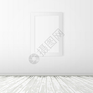 简单的白色房间 木地板和墙上的框架图片