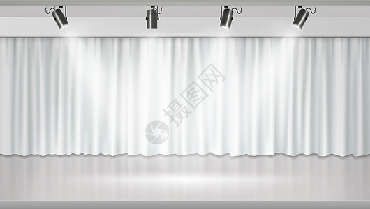 白色干净的窗帘背景为您的设计产品歌剧入口戏剧工作室音乐会场景嘲笑讲台奖项图片