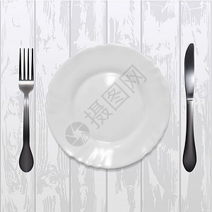 在木桌上的现实白板圆形插图陶瓷桌子盘子厨房美食用餐炊具服务图片