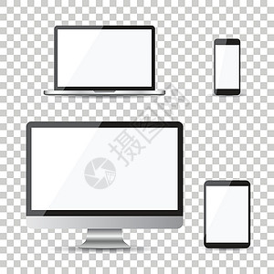 现实设备平面图标和台式计算机 孤立背景上的矢量图解药片电脑手机空气软垫电子空白屏幕桌面电话图片