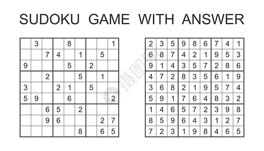 有答案的数独游戏 带数字的矢量益智游戏 适合儿童和成人 白色背景上的插图乐趣孩子气培训师逻辑学习解决方案教育学校童年闲暇图片