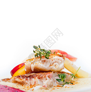 油炸海红花奶油锅海鲜蔬菜营养鱼片盘子餐厅水果美食李子柠檬图片