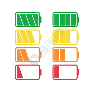 在白色背景上隔离的电池图标矢量集 电池电量满和低的符号 电池电量平面矢量图解燃料电气按钮界面技术累加器碱性红色充电器电子产品图片