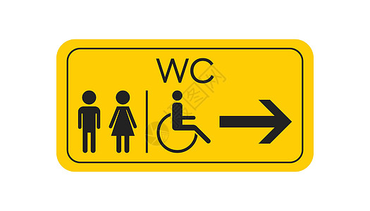 WC 厕所矢量图标 男人和女人在黄板上签到洗手间浴室卫生飞机场性别女士插图男生标准塑料男性图片
