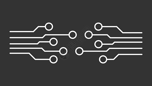 电路板图标 黑色背景下的技术方案符号平面矢量图解微电子芯片科学电路木板生产电子处理器电气电脑插画