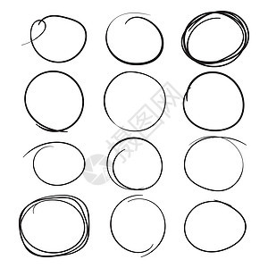 一套手绘涂鸦圈 矢量元素 白色背景上的插图艺术气泡技术圆珠笔草图中风划痕推介会外壳徽章背景图片