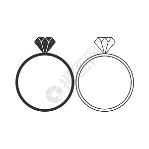 钻石环图标 矢量插图 平面设计派对庆典新娘水晶卡片婚礼仪式钟声珍珠钻戒图片