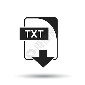 文本图标 平面矢量图  TXT 下载标志符号与白色背景上的阴影图片