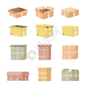 一套纸板箱模型 孤立在白色背景上 矢量纸箱包装盒图像  EP图片