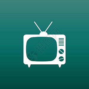 电视图标矢量图在绿色背景上的平面样式 网站的电视符号电气广告视频展示电子信号手表播送渠道天线图片