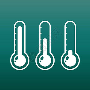 具有不同级别的温度计图标 绿色背景上的平面矢量图温度白色仪表商业实验室插图图表生长指标科学图片